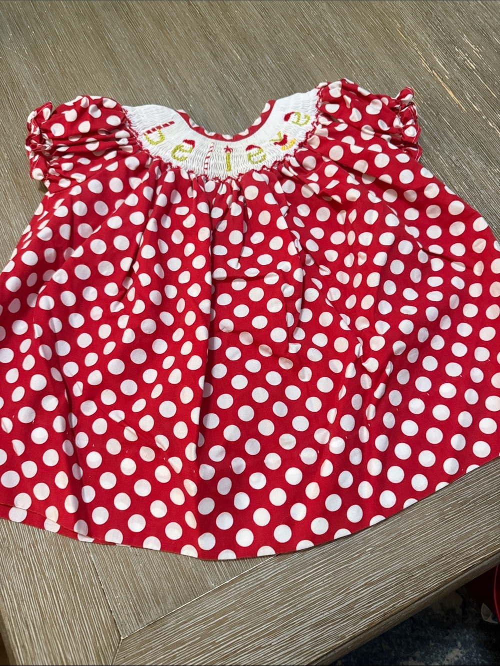 Red Polka Dot “Believe” Smocked Kids Dress
